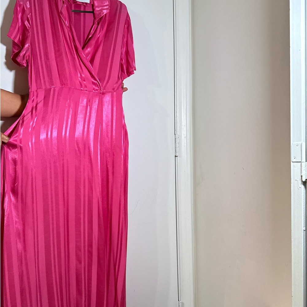 Pink Flutter Sleeve Maxi Gown for Weddings
